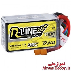 باتری 4 سل 14.8 ولت 1300 ميلي آمپر 95C سری R-LINEمخصوص FPV Racing ساخت Tattu
