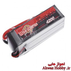 باتری 4 سل 14.8 ولت 4200 ميلي آمپر 45C لیتیوم پلیمر ساخت Wild Scorpion